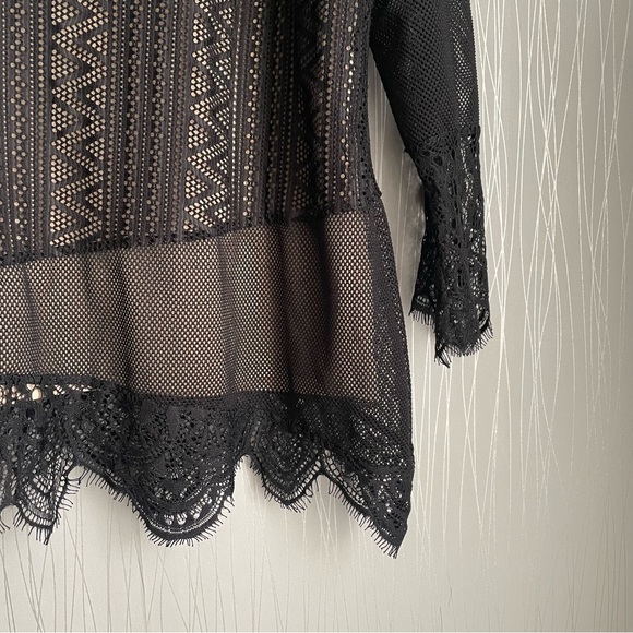Lane Bryant Black 3/4 Sleeve Scoop Neck Lace Crochet Lined Overlay Blouse - Picture 3 of 10